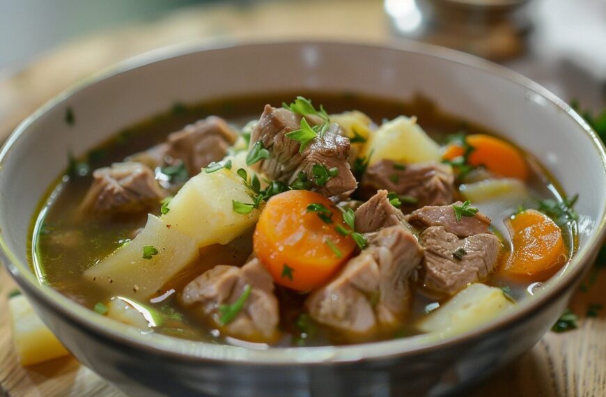 Geschmorte Rindfleischsuppe mit Wintergemüse