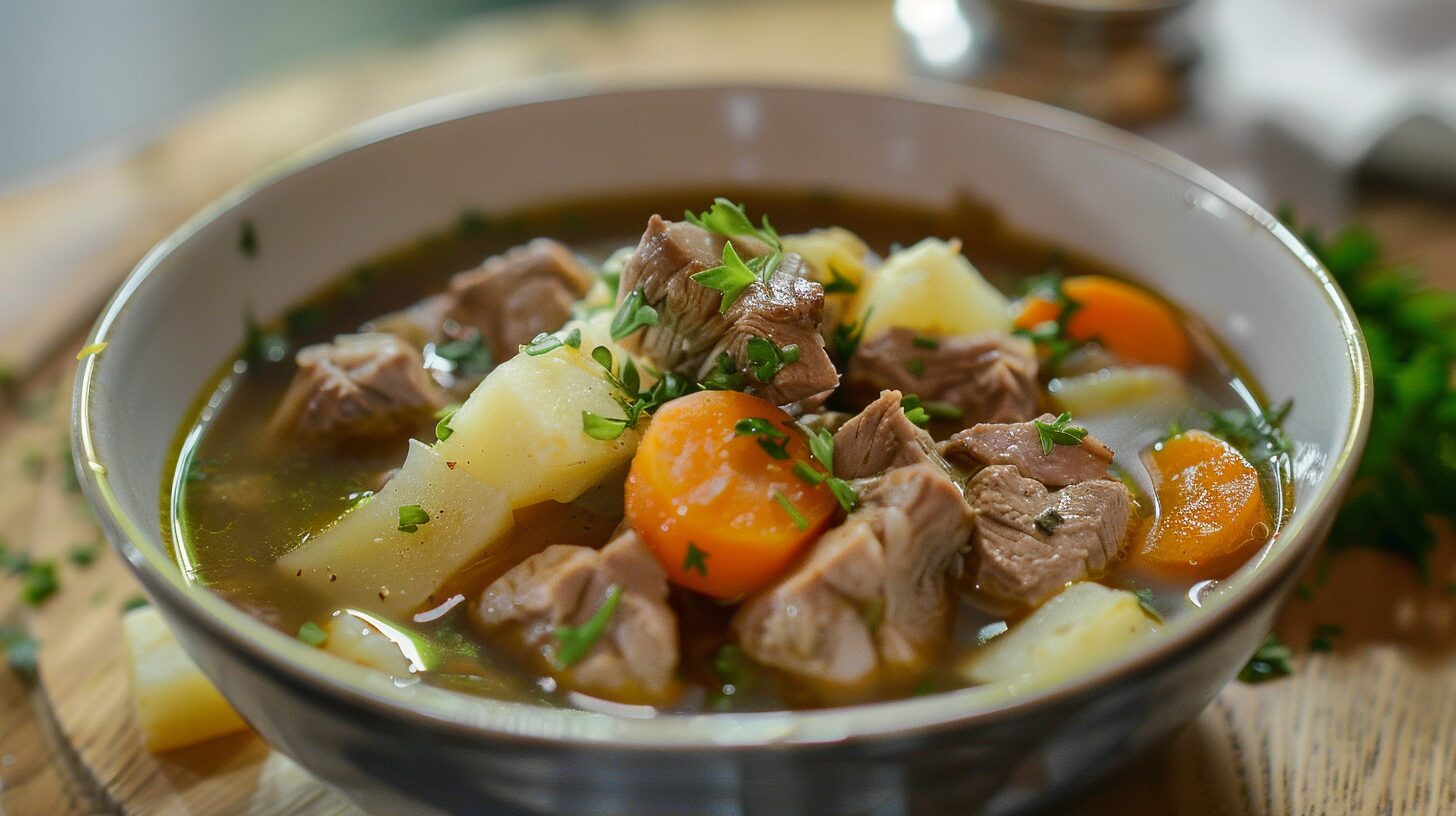 Geschmorte Rindfleischsuppe mit Wintergemüse