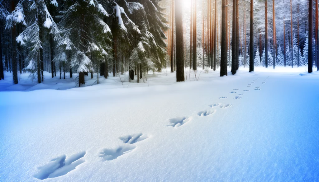 Tierspuren im Schnee erkennen - Sonnenuntergang im Wald